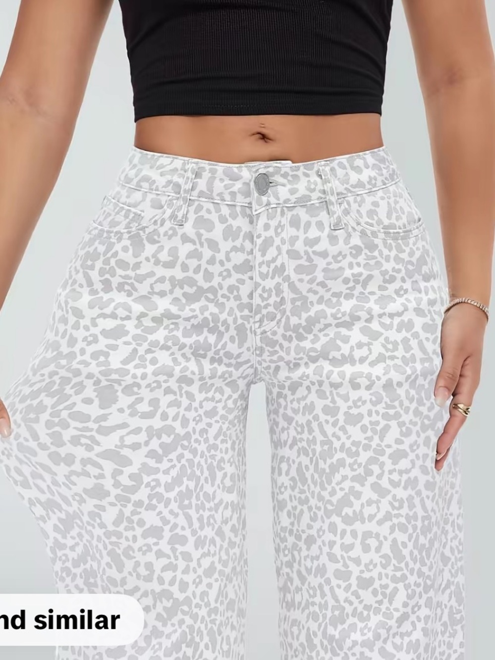 Onesole White & Gray Leopard Print Wide-Leg Pants